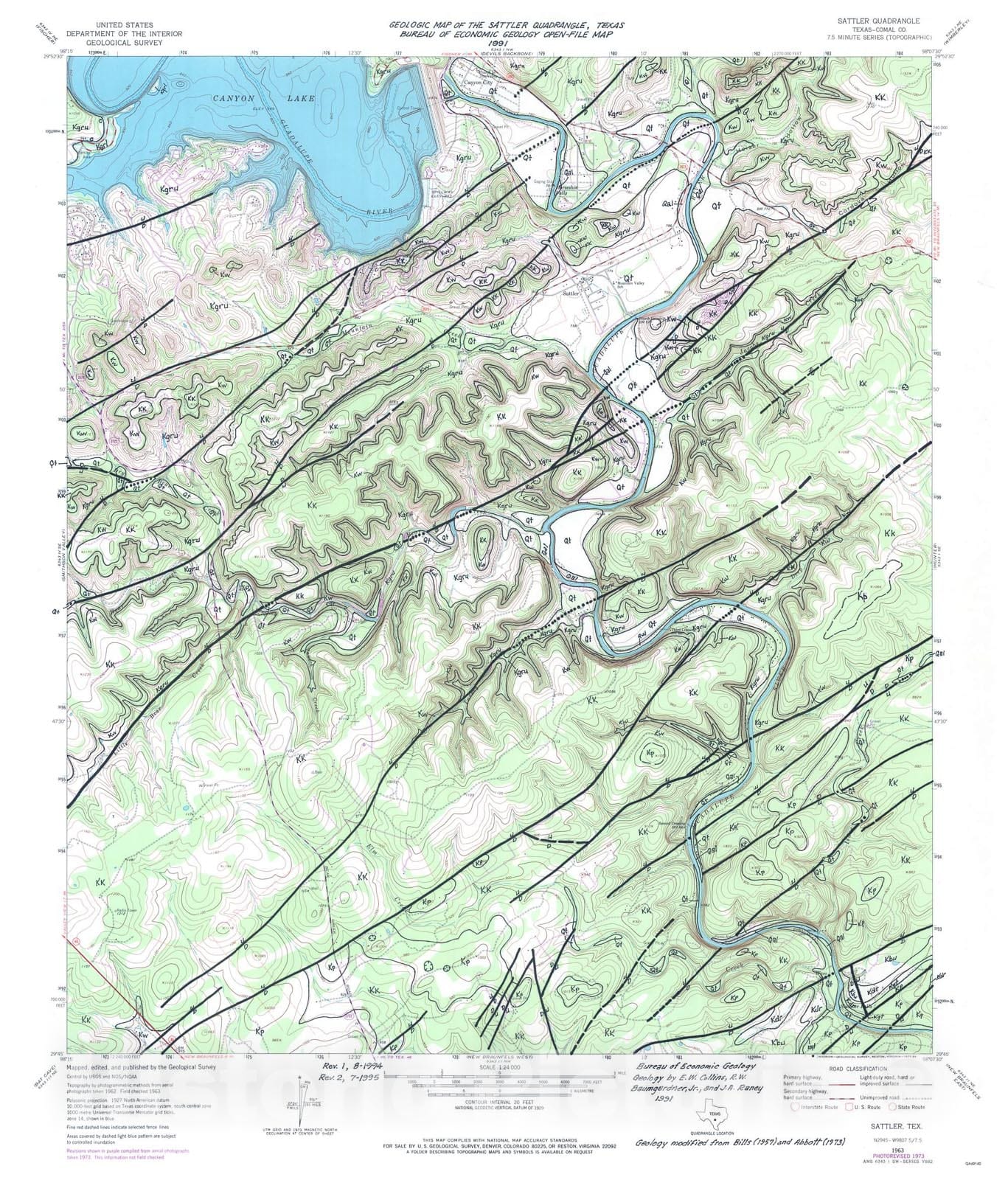 Map : Geologic map of the Sattler quadrangle, Texas, 1991 Cartography Wall Art :