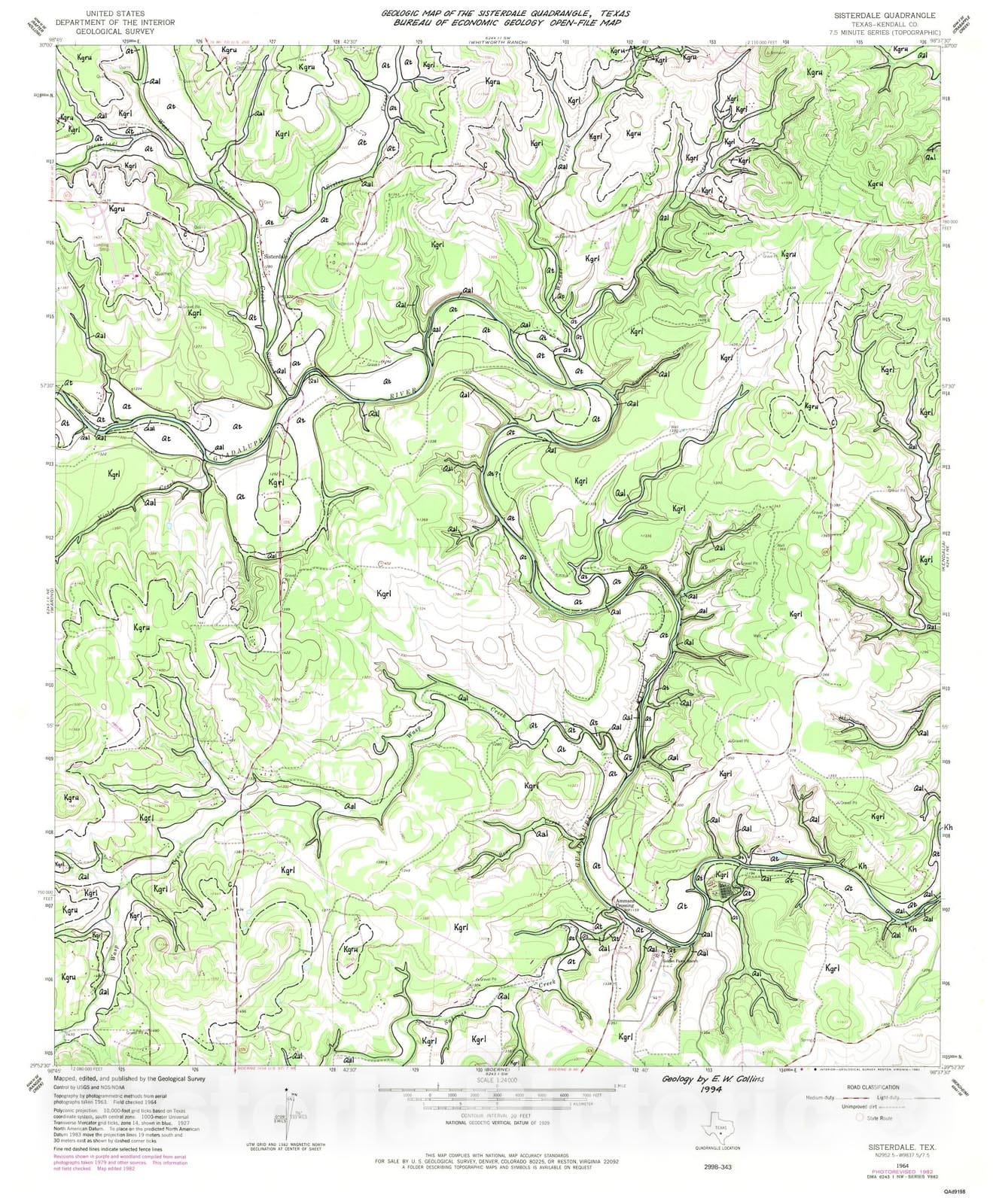 Map : Geologic map of the Sisterdale quadrangle, Texas, 1994 Cartography Wall Art :