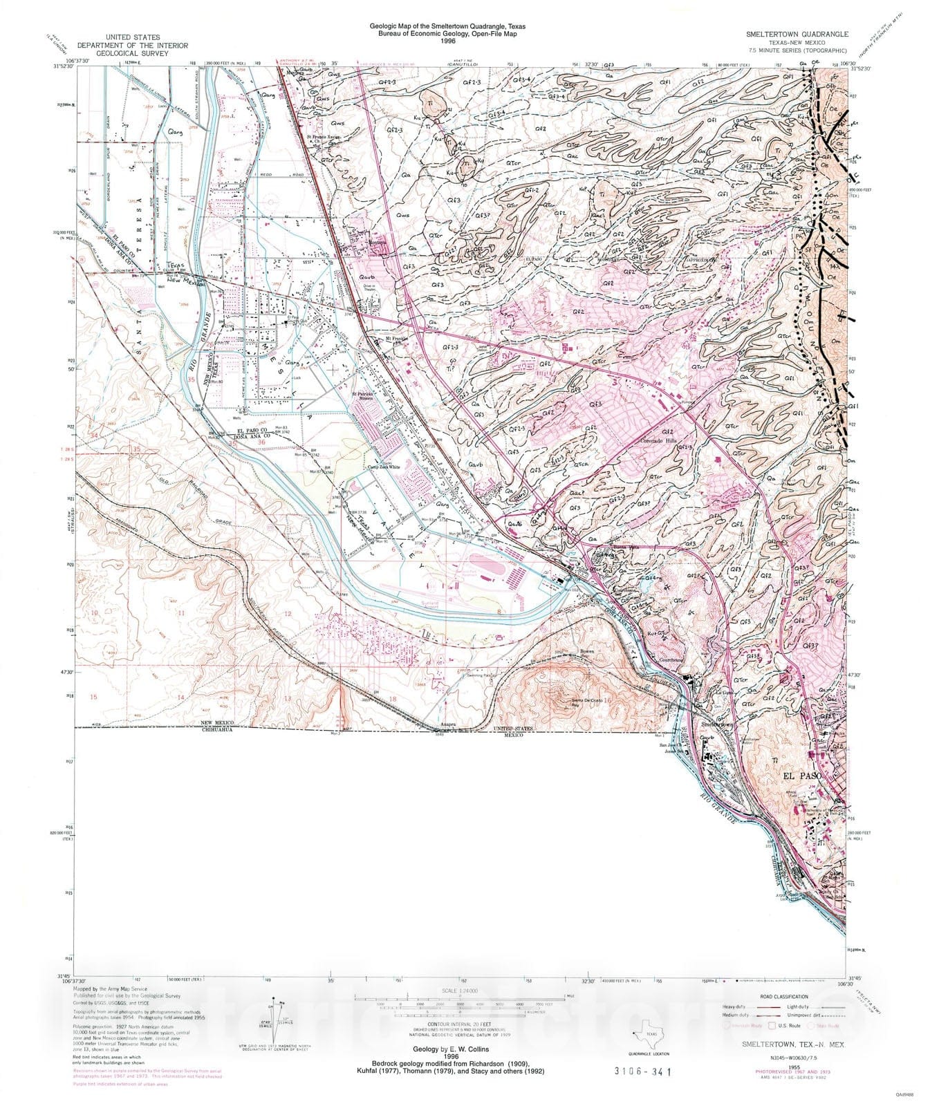 Map : Geologic map of the Smeltertown quadrangle, Texas, 1996 Cartography Wall Art :