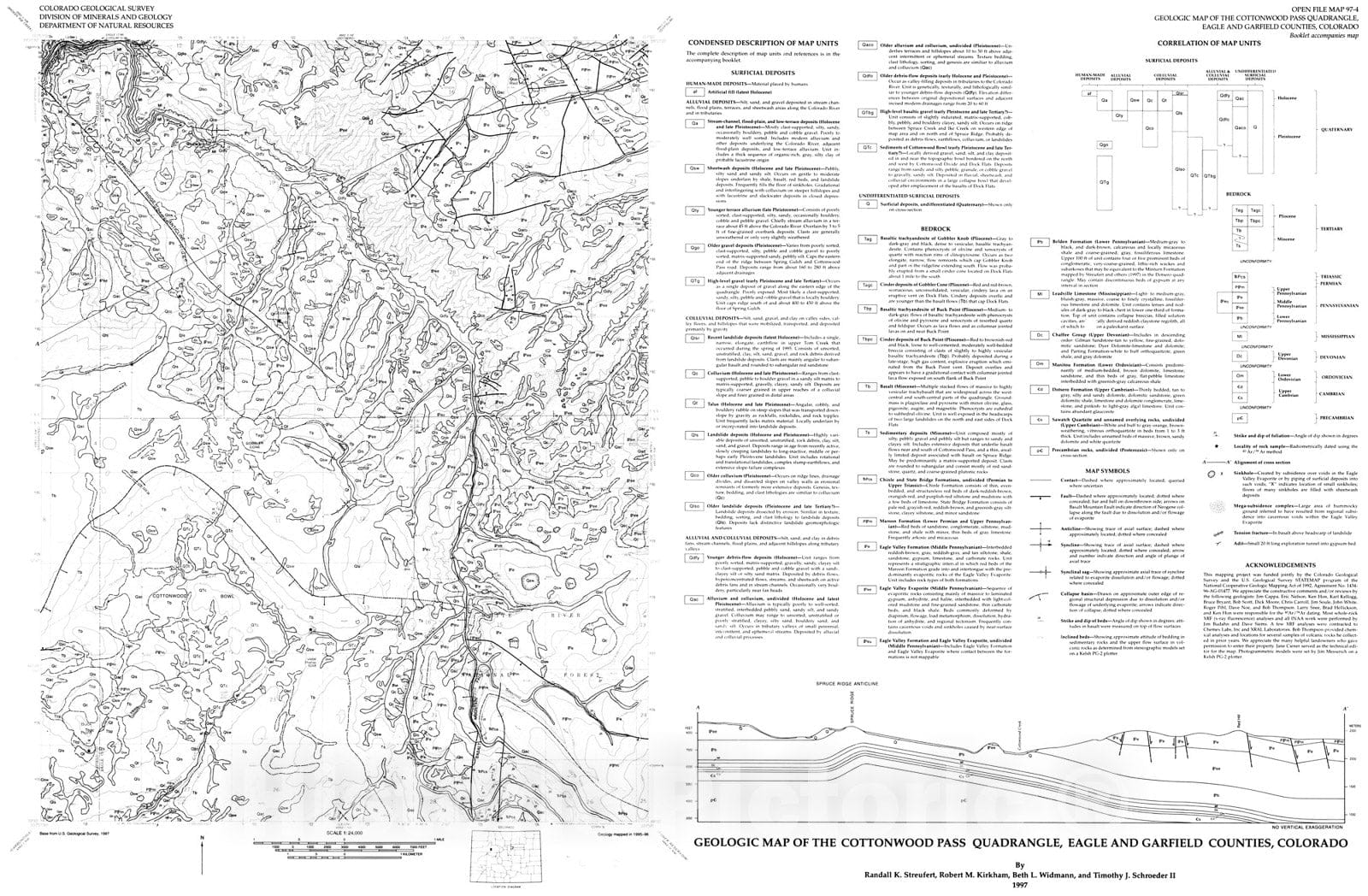 Map : Geologic map of the Cottonwood Pass quadrangle, Eagle and Garfield Counties, Colorado, 1997 Cartography Wall Art :