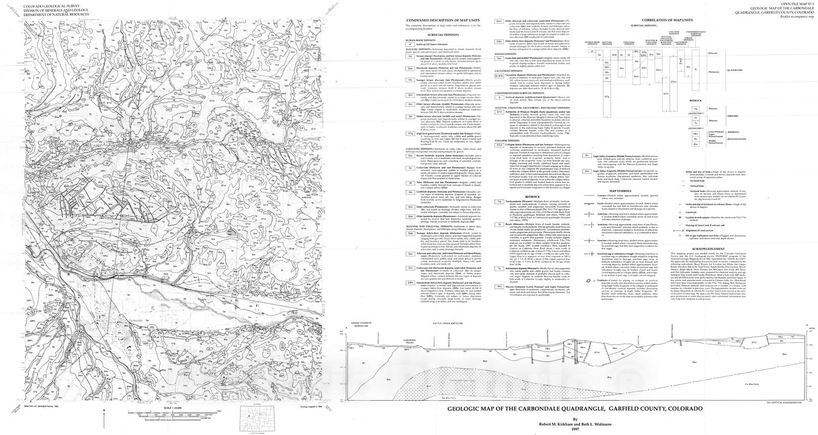 Map : Geologic map of the Carbondale quadrangle, Garfield County, Colorado, 1997 Cartography Wall Art :