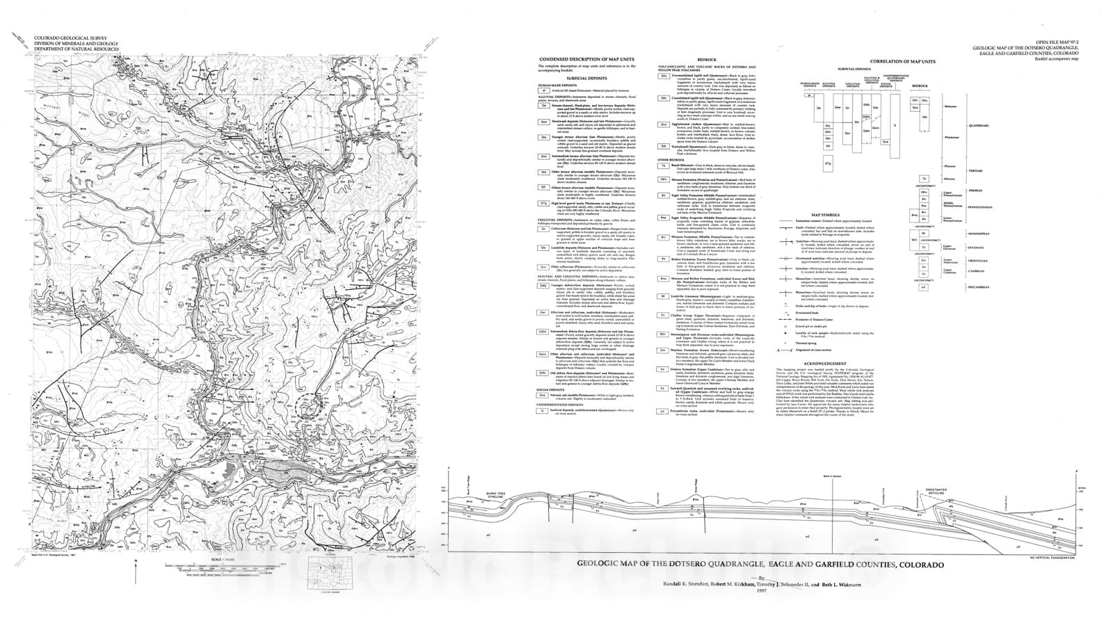 Map : Geologic map of the Dotsero quadrangle, Eagle and Garfield Counties, Colorado [revised by Streufert, R.K., Kirkham, R.M., Schroede, 1997 Cartography Wall Art :
