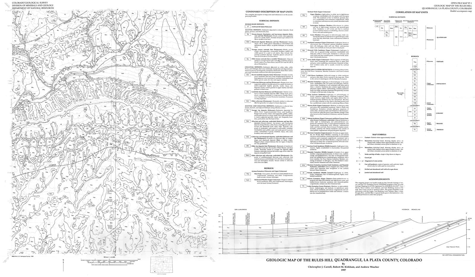 Map : Geologic map of the Rules Hill quadrangle, La Plata County, Colorado , 1997 Cartography Wall Art :