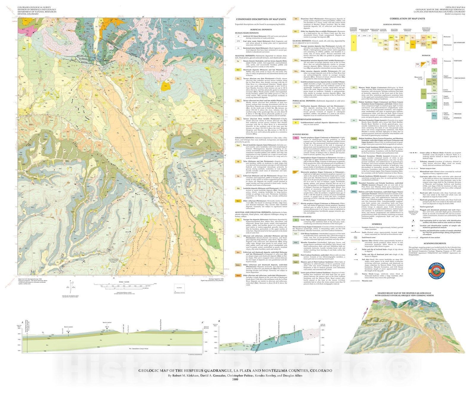 Map : Geologic map of the Hesperus quadrangle, La Plata and Montezuma Counties, Colorado, 2000 Cartography Wall Art :