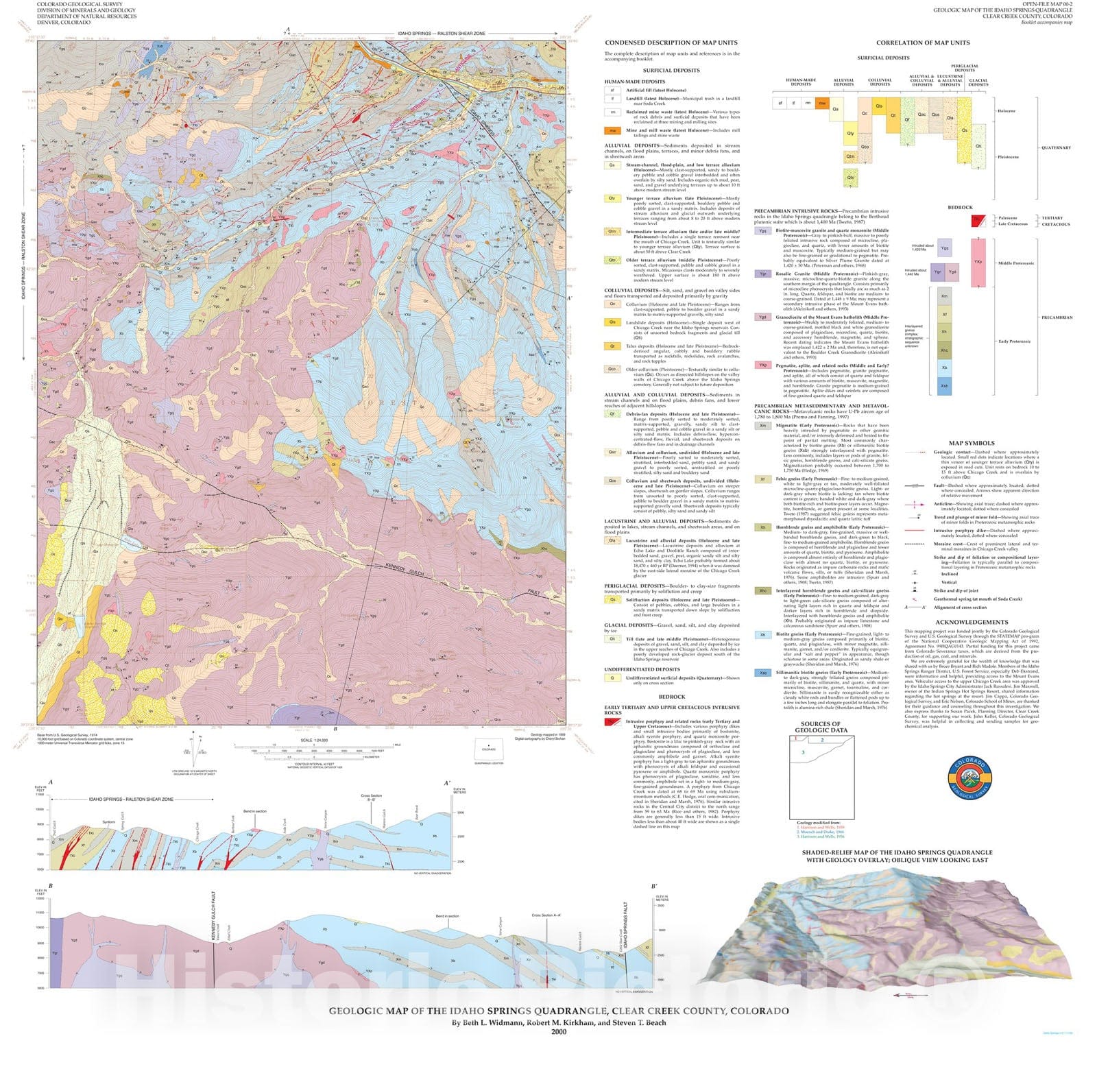 Map : Geologic map of the Idaho Springs quadrangle, Clear Creek County, Colorado, 2000 Cartography Wall Art :