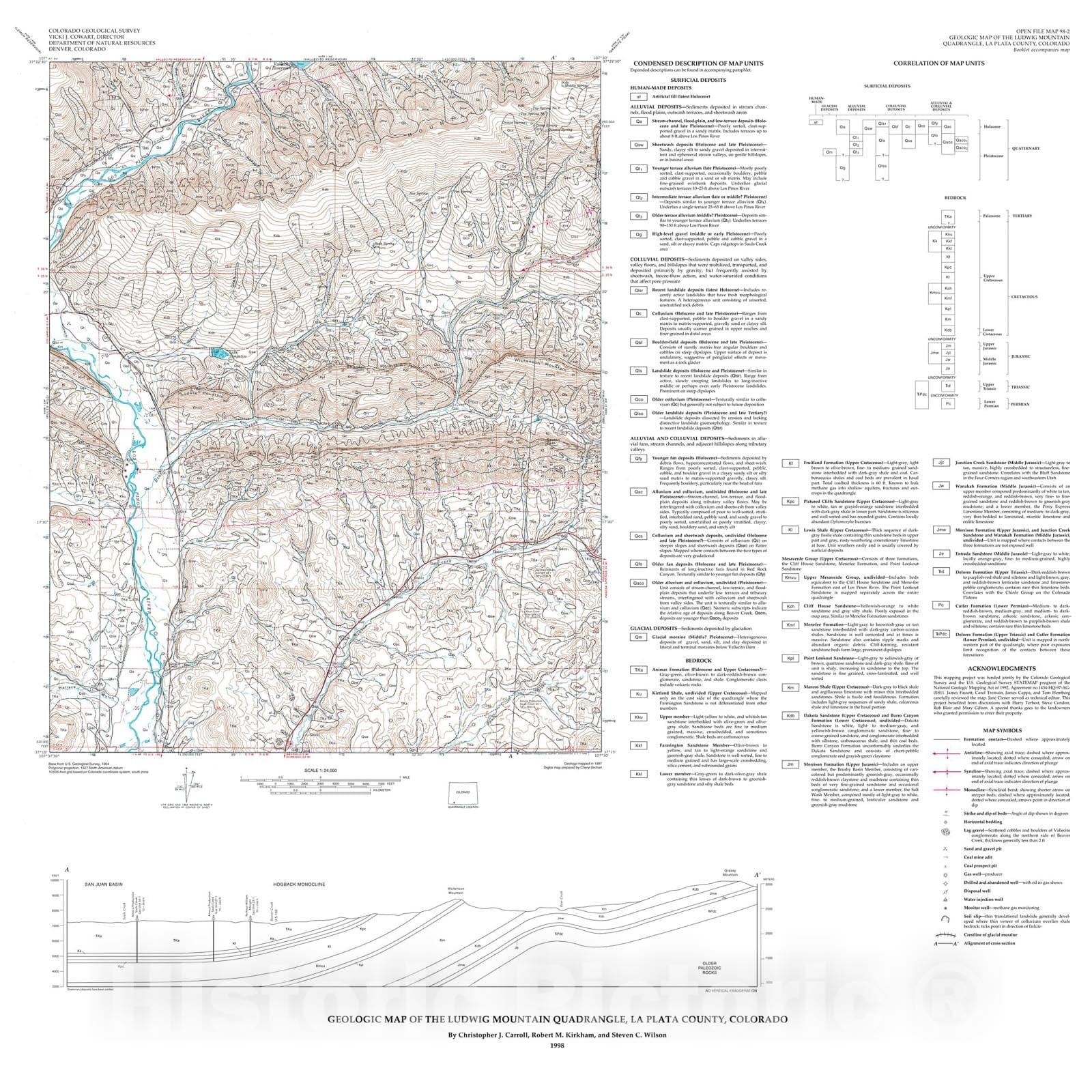 Map : Geologic map of the Ludwig Mountain quadrangle, La Plata County, Colorado, 1998 Cartography Wall Art :