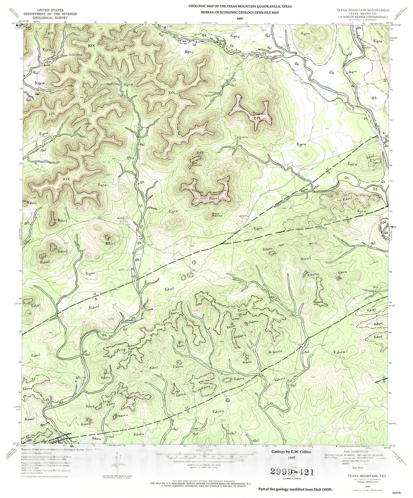 Map : Geologic map of the Texas Mountain quadrangle, Texas, 1997 Cartography Wall Art :