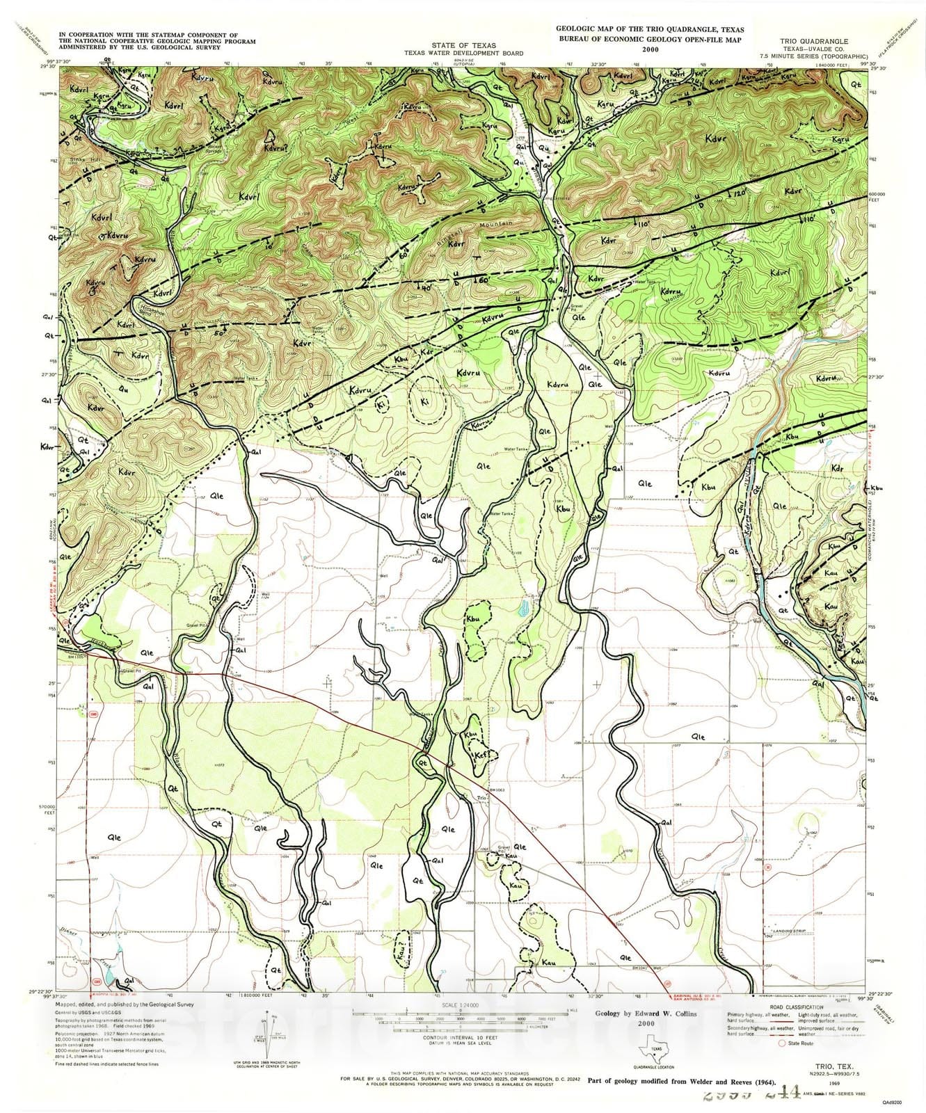 Map : Geologic map of the Trio quadrangle, Texas, 2000 Cartography Wall Art :