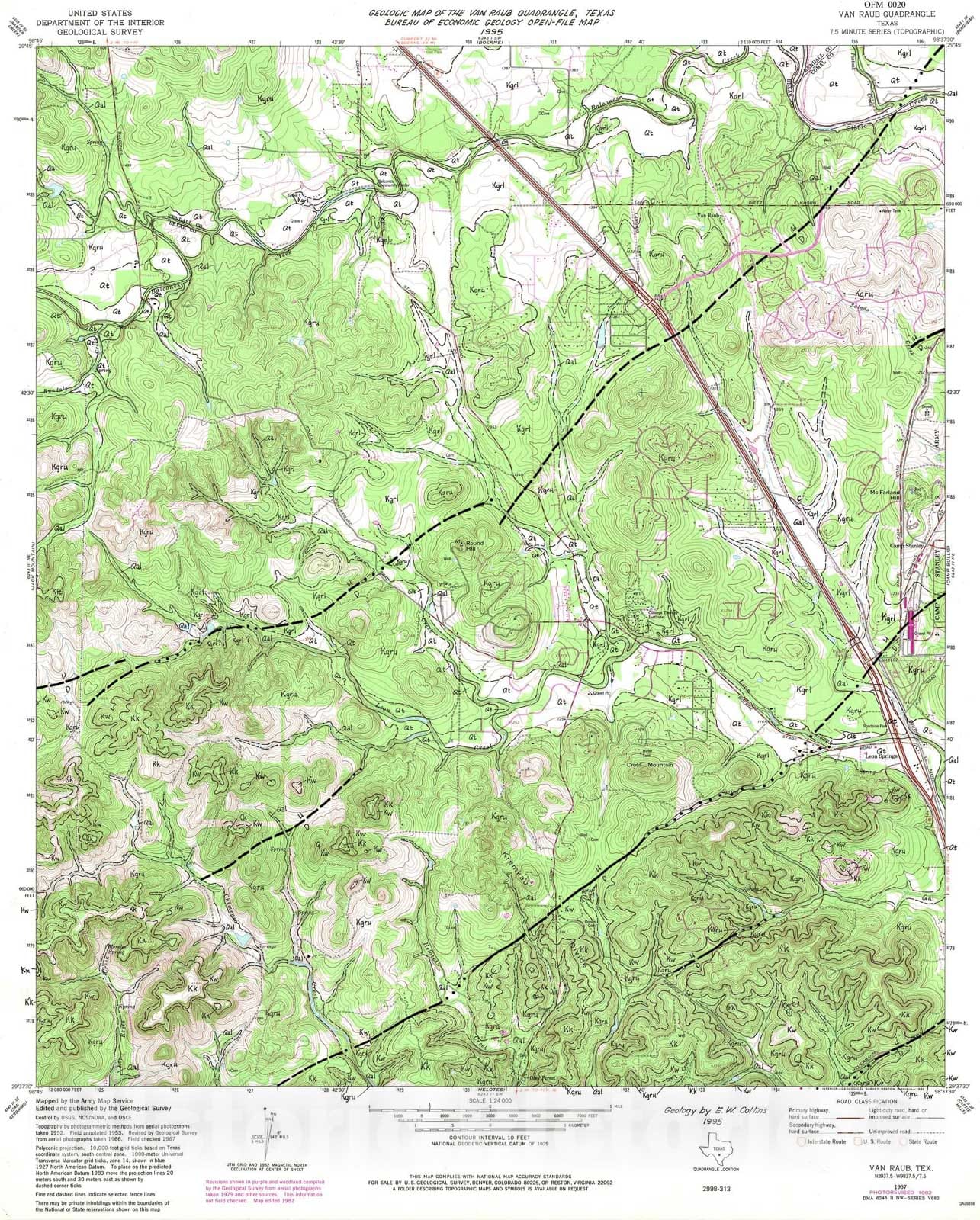Map : Geologic map of the Van Raub quadrangle, Texas, 1995 Cartography Wall Art :