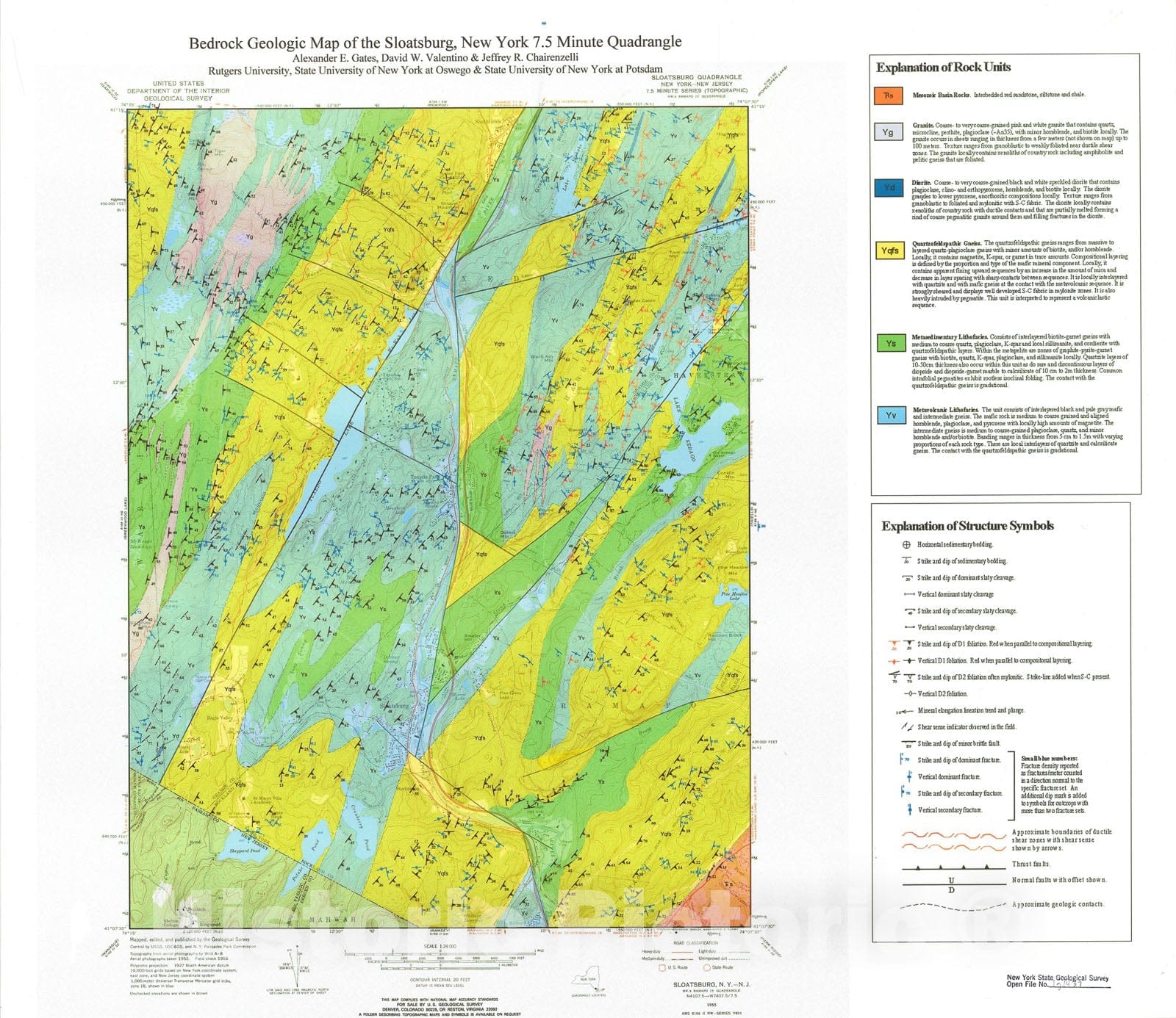 Map : Bedrock Geologic Map of the Sloatsburg, New York 7.5 Minute Quadrangle, 2001 Cartography Wall Art :