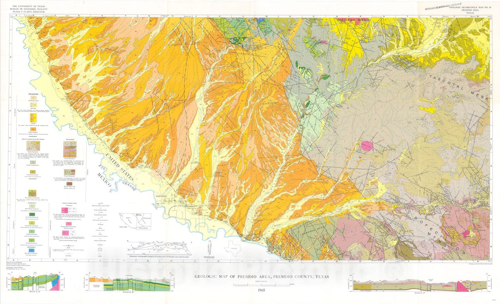 Map : Geology of Presidio Area, Presidio County, Texas, 1966 Cartography Wall Art :