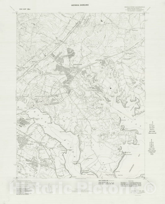 Map : Historical shorelines, Middle River quadrangle, Maryland, 1976 Cartography Wall Art :