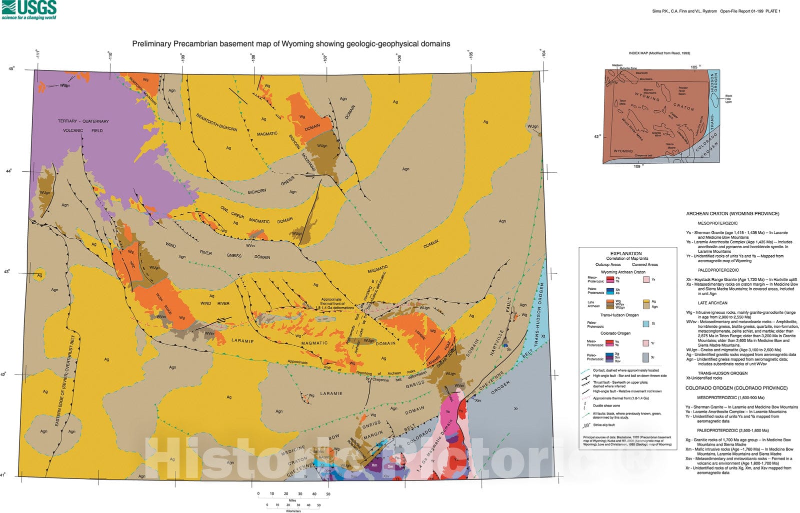 Map : Preliminary Precambrian basement map showing geologic-geophysical domains, Wyoming, 2001 Cartography Wall Art :