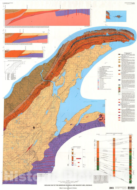 Map : Geologic map of the Keweenaw Peninsula and adjacent area, Michigan, 2001 Cartography Wall Art :