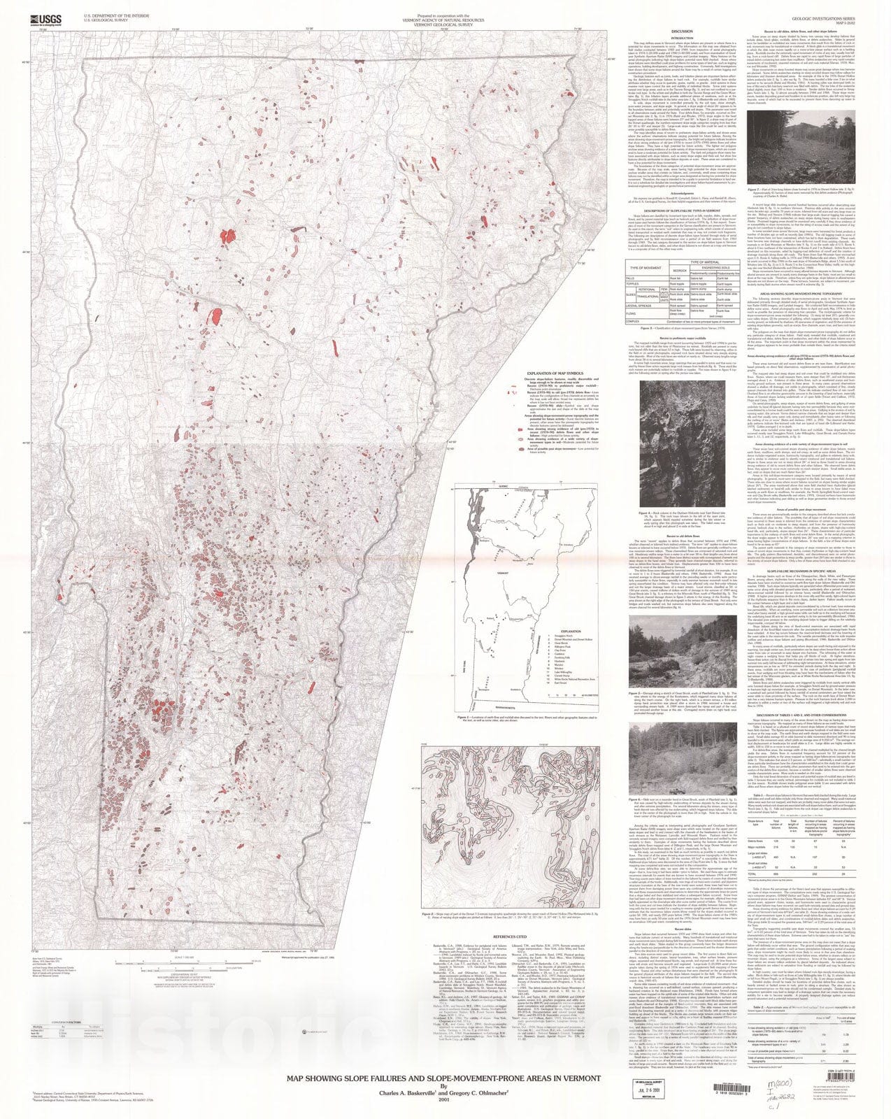Map : Map showing slope failures and slope-movement-prone areas in Vermont, 2001 Cartography Wall Art :