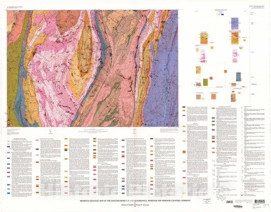 Map : Bedrock geologic map of the Saxtons River 7.5' X 15' quadrangle, Windham and Windsor Counties, Vermont, 2001 Cartography Wall Art :