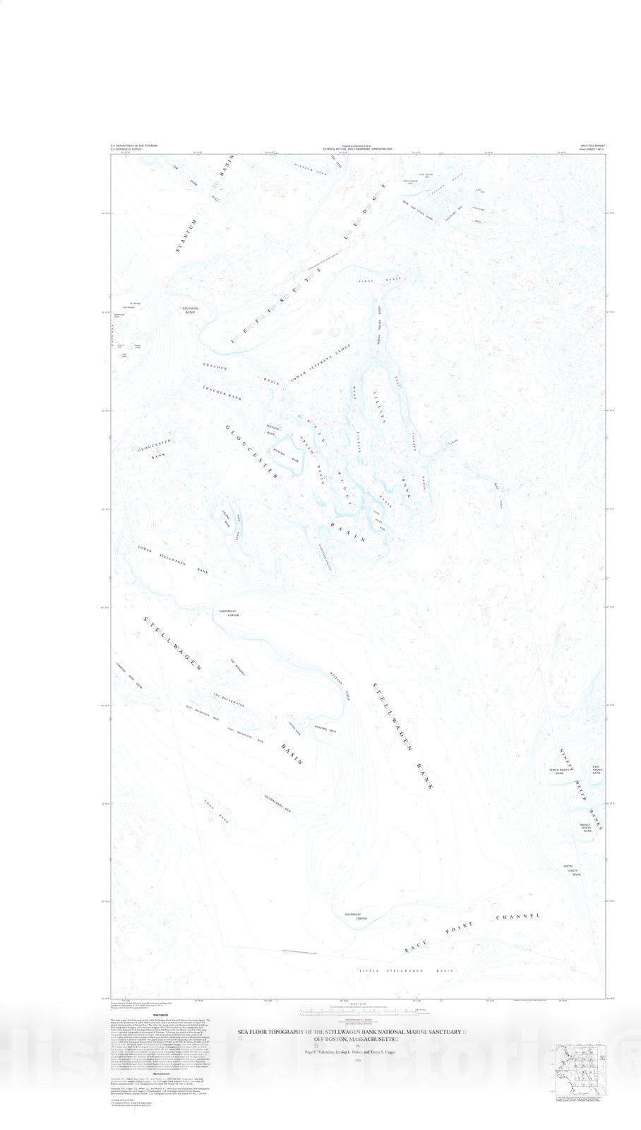 Map : Sea floor maps, showing topography, sun-illuminated topography, and backscatter intensity of the Stellwagen Bank National Marine, 2001 Cartography Wall Art :