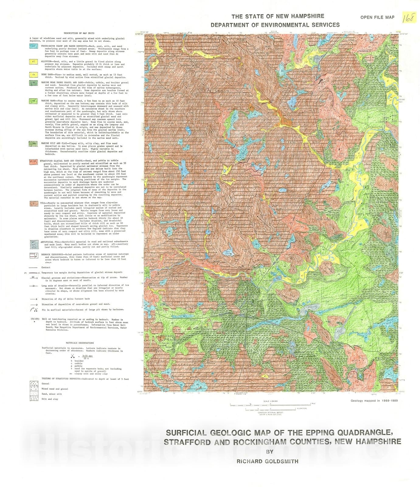 Map : Surficial geological map of the Epping quadrangle, Strafford and Rockingham Counties, New Hampshire, 1990 Cartography Wall Art :