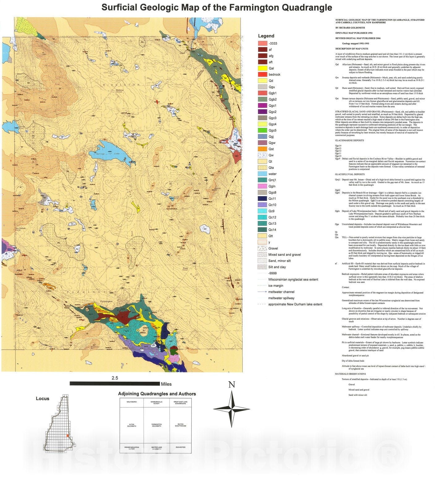 Map : Surficial geologic map of the Farmington quadrangle, Strafford and Carroll Counties, New Hampshire [revised 2006], 1993 Cartography Wall Art :