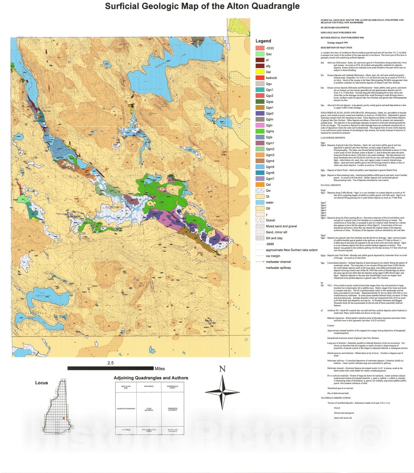 Map : Surficial geologic map of the Alton quadrangle, Belknap and Strafford Counties, New Hampshire [revised 2006], 1995 Cartography Wall Art :