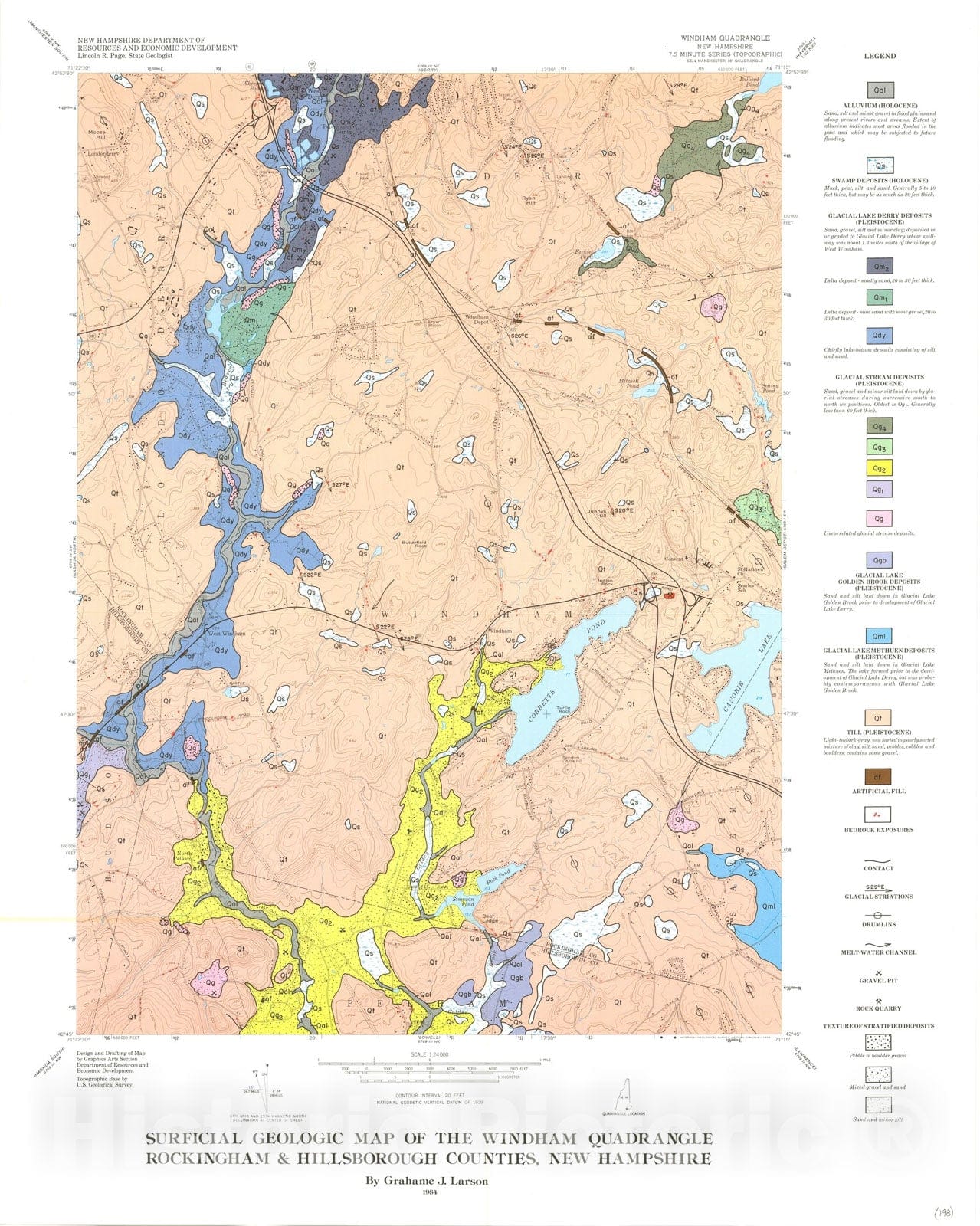 Map : Surficial geologic map of the Windham quadrangle, Rockingham County, New Hampshire, 1984 Cartography Wall Art :