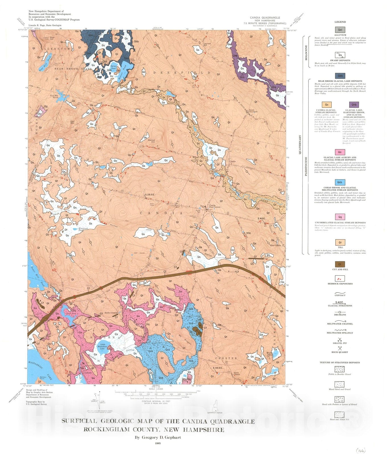 Map : Surficial geologic map of the Candia quadrangle, Rockingham County, New Hampshire, 1985 Cartography Wall Art :