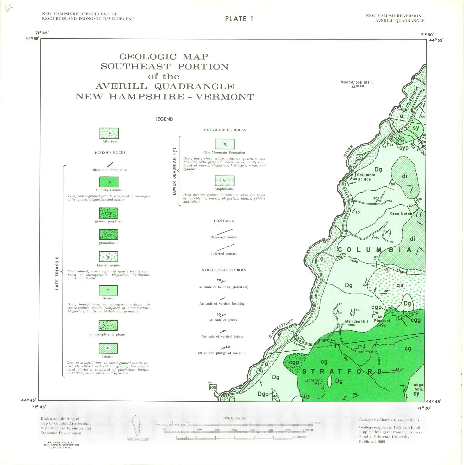 Map : Geology of the southeast portion of the Averill quadrangle, New Hampshire-Vermont, 1966 Cartography Wall Art :