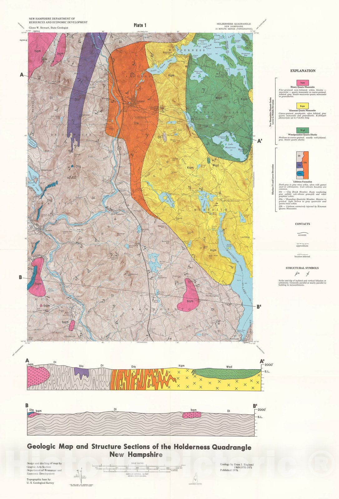 Map : The bedrock geology of the Holderness quadrangle, New Hampshire, 1976 Cartography Wall Art :
