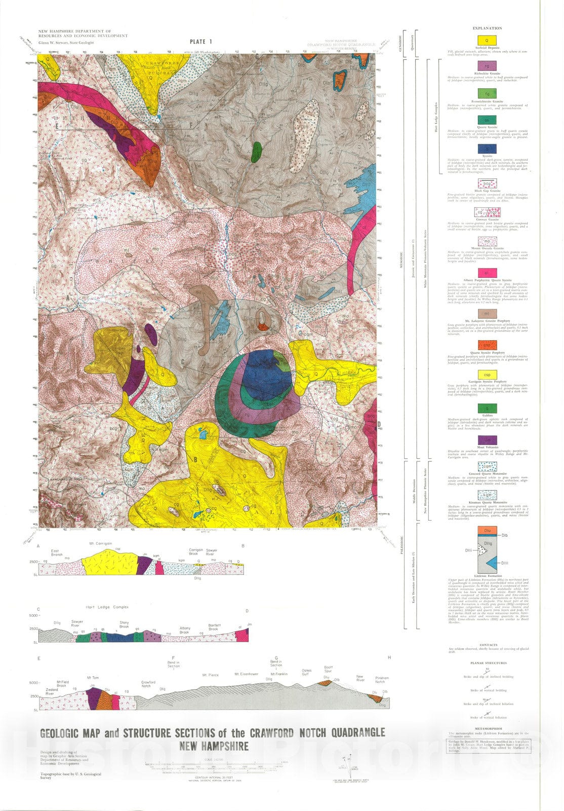Map : Geology of the Crawford Notch quadrangle, New Hampshire, 1977 Cartography Wall Art :