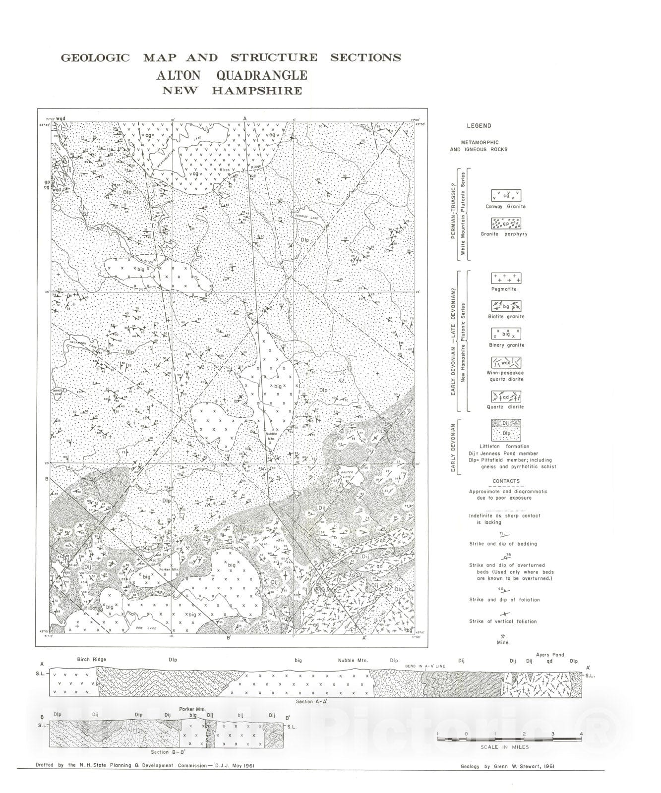 Map : The geology of the Alton quadrangle, New Hampshire, 1961 Cartography Wall Art :
