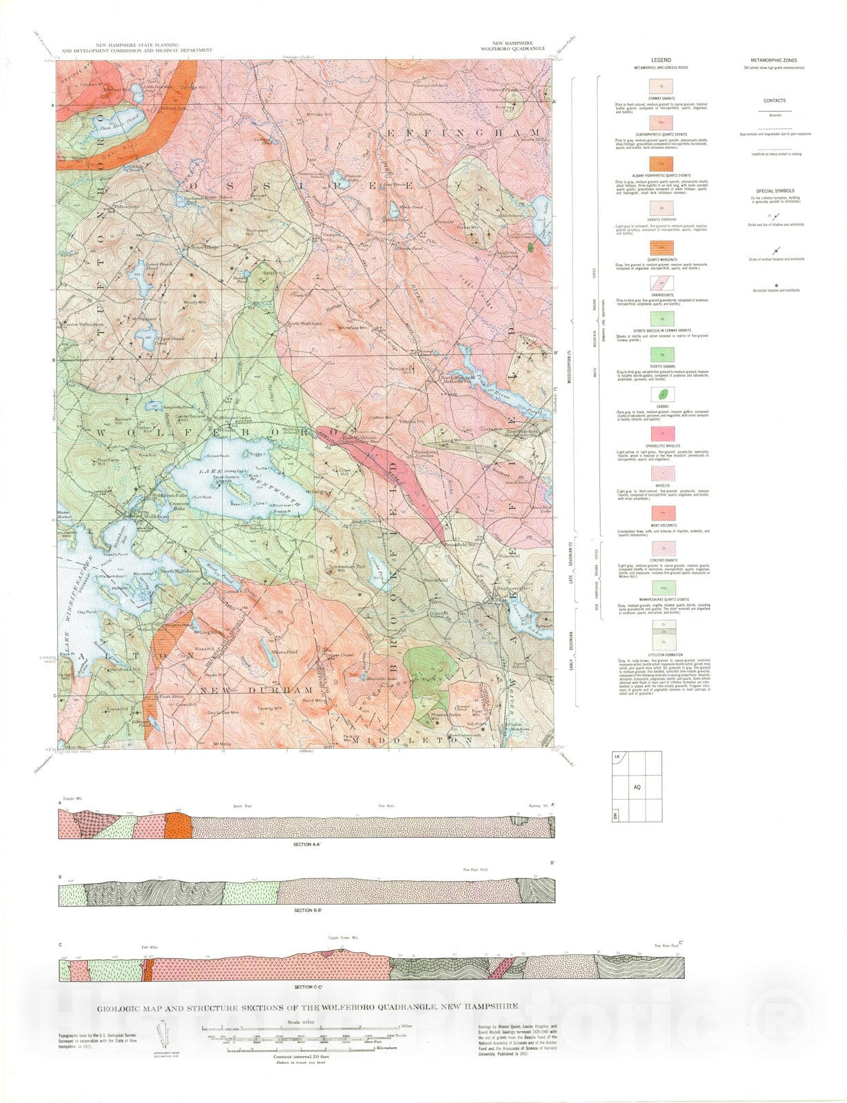 Map : Geology of the Wolfeboro quadrangle, New Hampshire, 1953 Cartography Wall Art :