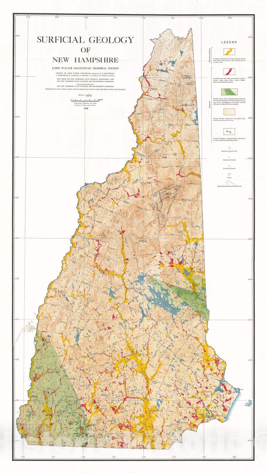 Map : The geology of New Hampshire: part I - surficial geology, 1951 Cartography Wall Art :