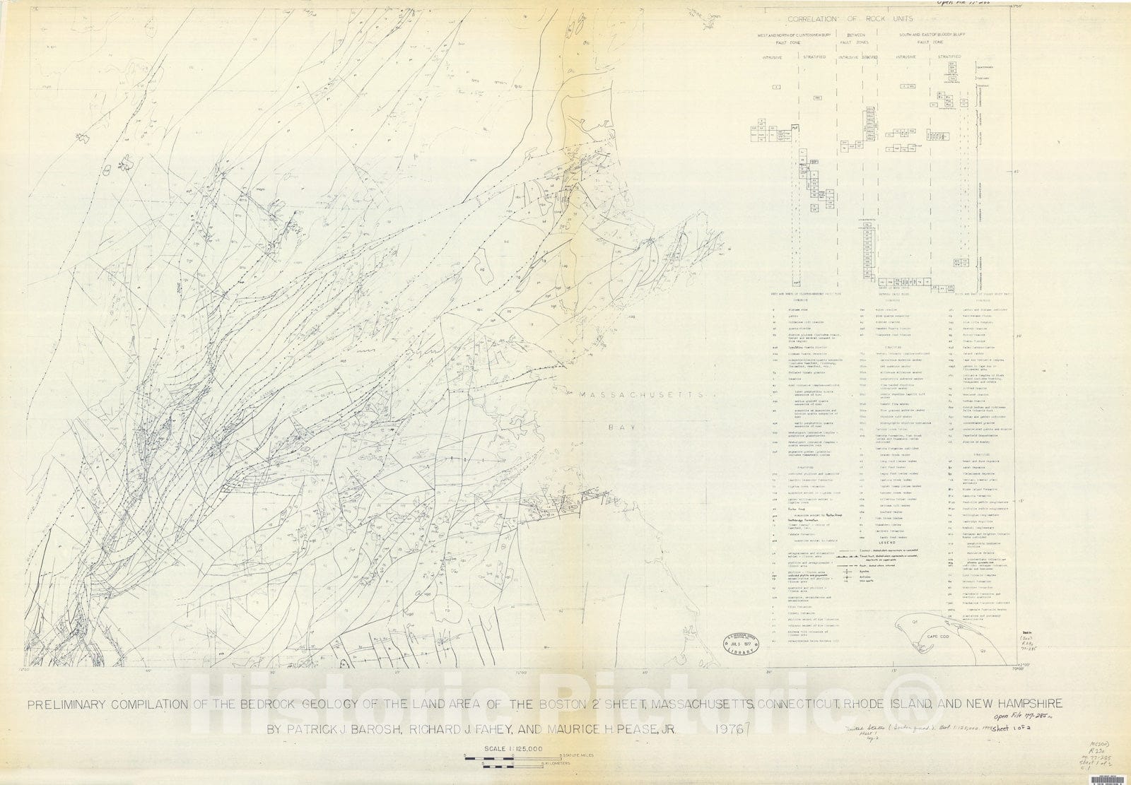 Map : Preliminary compilation of the bedrock geology of the land area of the Boston 2-degree sheet, Massachusetts, Connecticut, Rhode Island and New Hampshire, 1977 Cartography Wall Art :