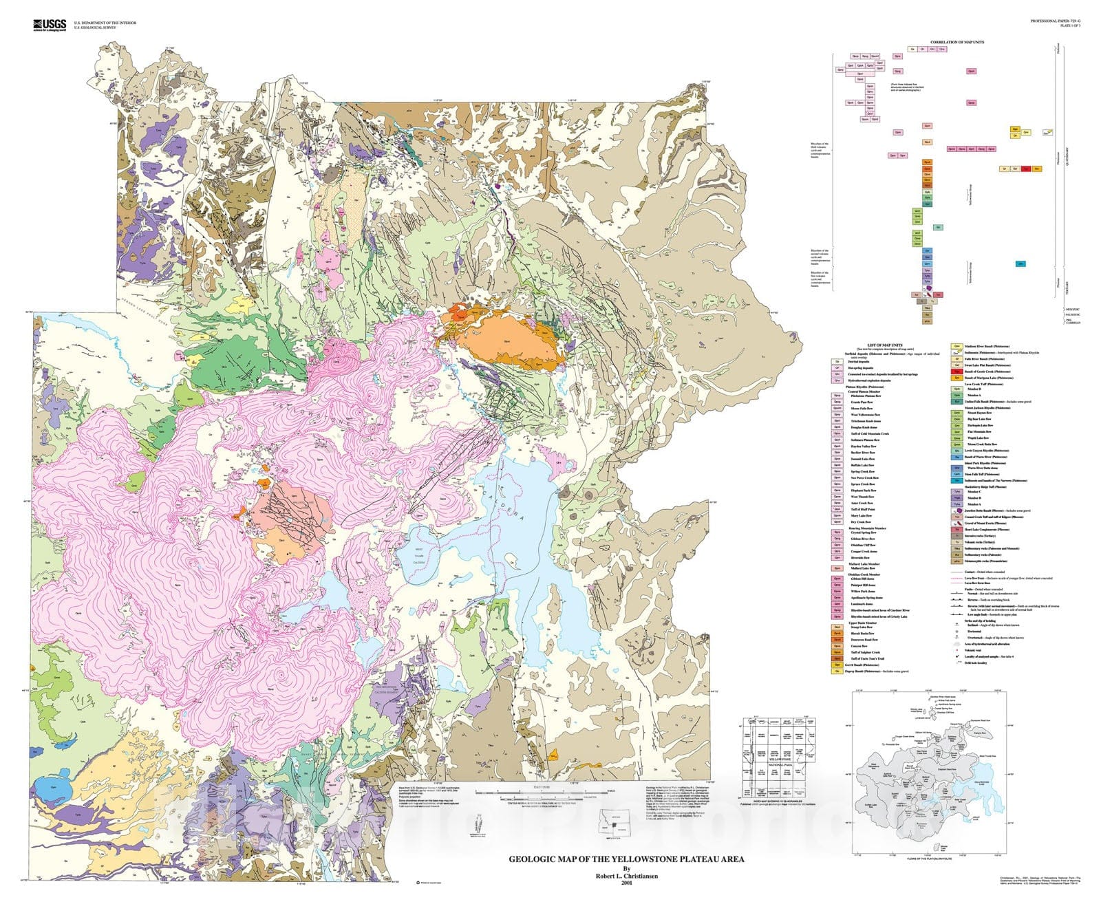 Map : The Quaternary and Pliocene Yellowstone Plateau volcanic field of Wyoming, Idaho, and Montana, 2001 Cartography Wall Art :