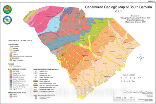 Map : Generalized geological map of South Carolina, 2005 Cartography Wall Art :