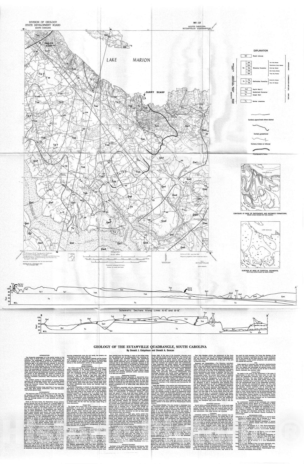 Map : Geology of the Eutawville quadrangle, South Carolina, 1966 Cartography Wall Art :
