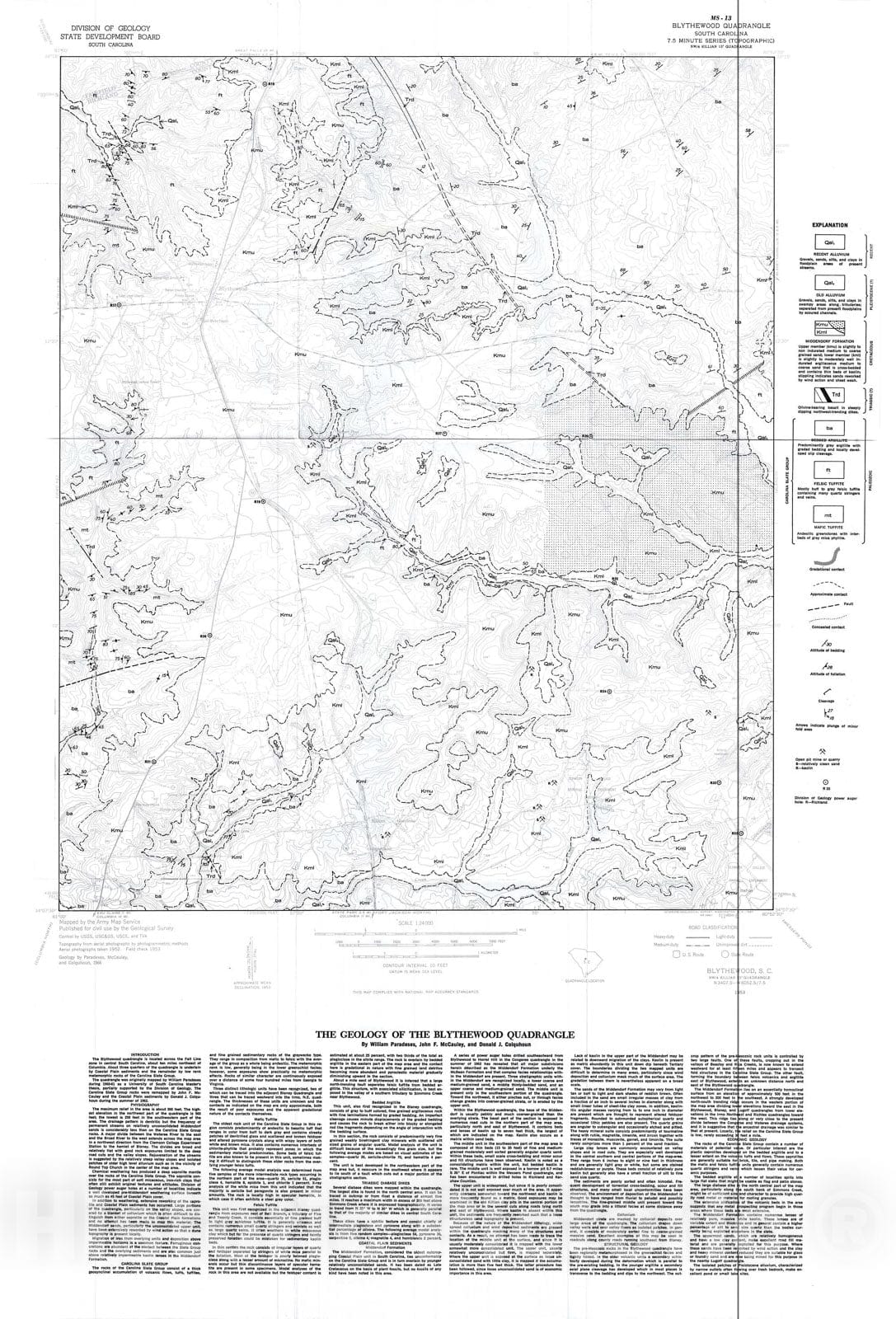 Map : Geology of the Blythewood quadrangle, South Carolina, 1966 Cartography Wall Art :