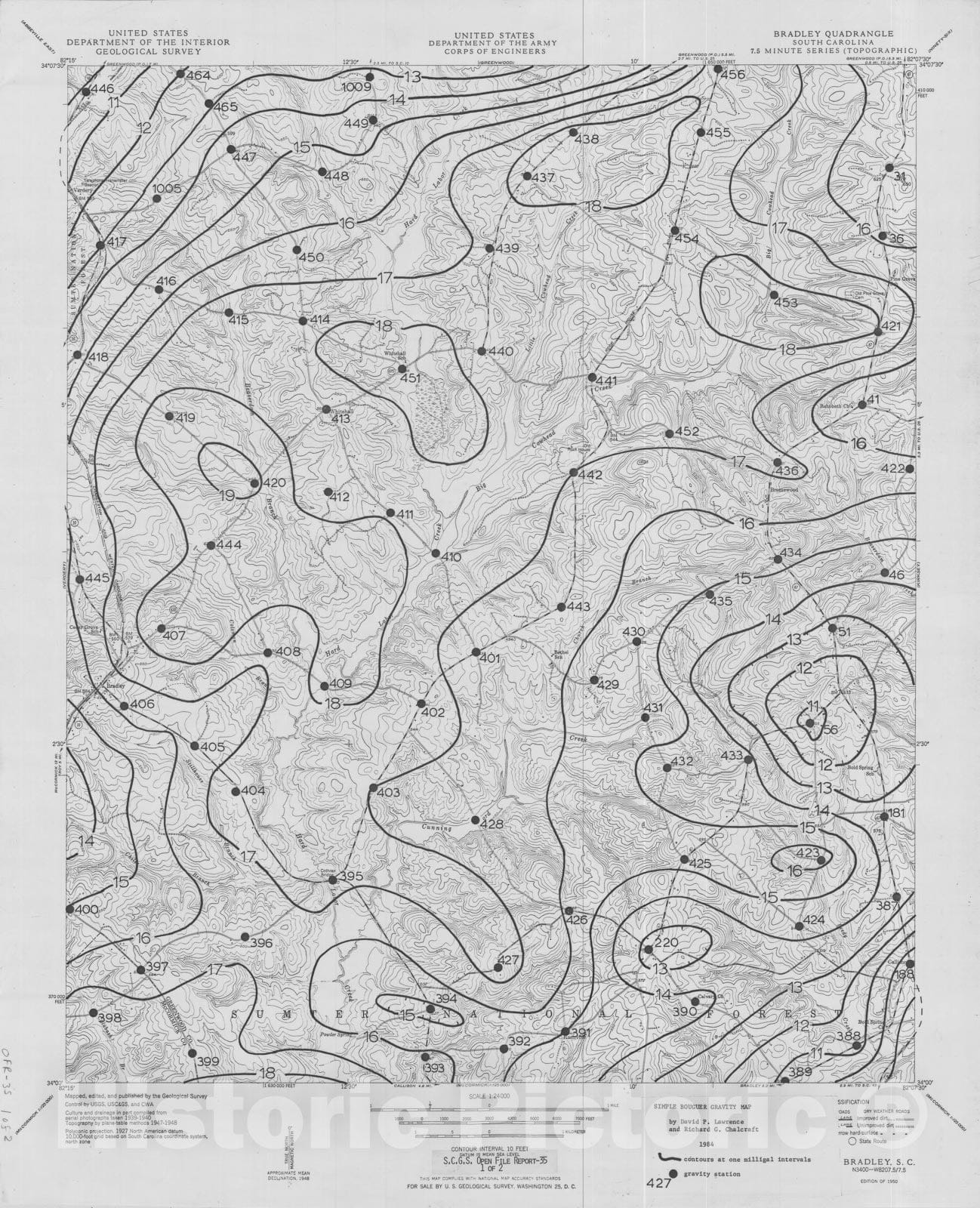 Map : Gravity maps of Bradley and Verdery quadrangles, 1984 Cartography Wall Art :