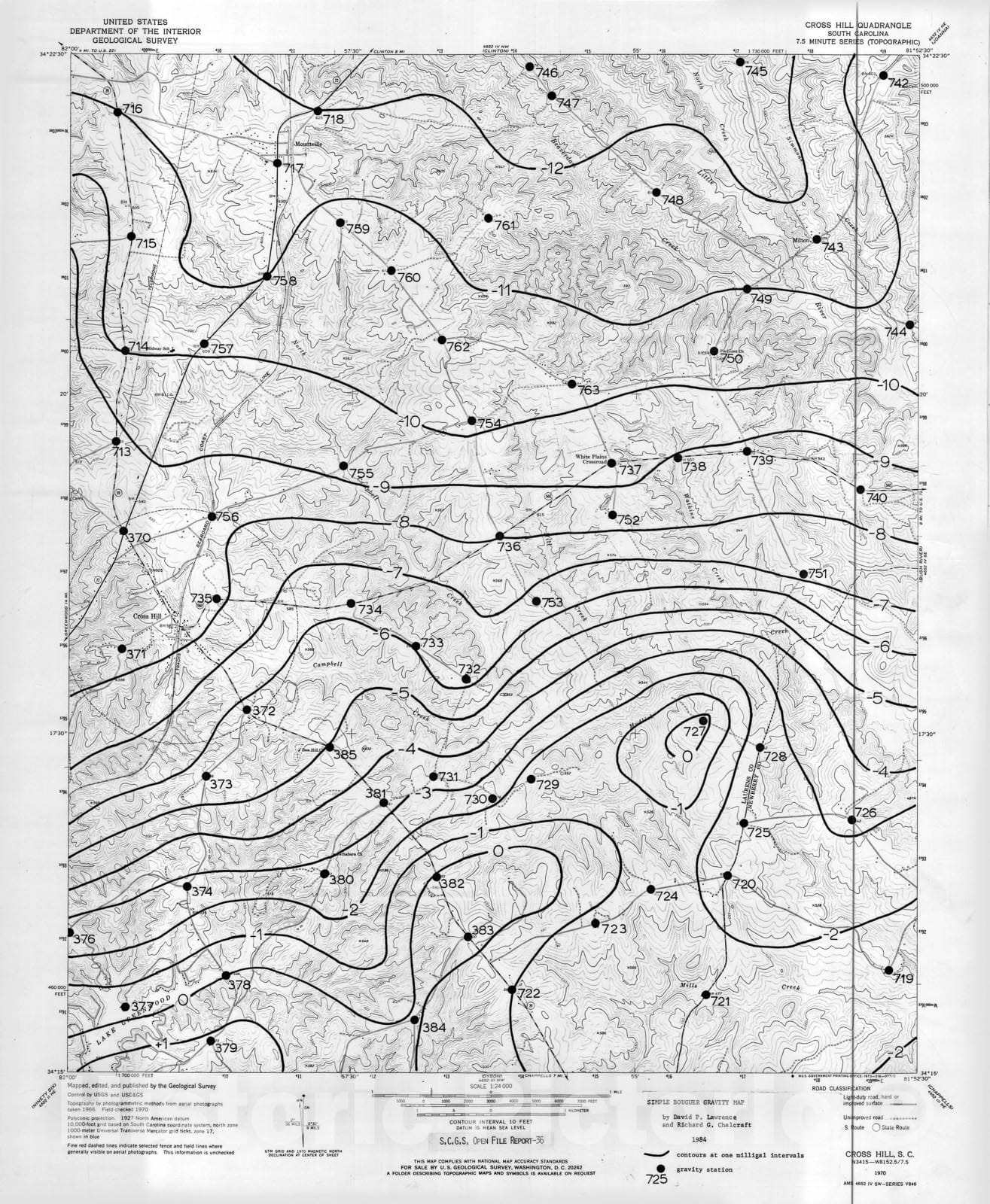 Map : Simple Bouguer gravity map of Cross Hill quadrangle, 1984 Cartography Wall Art :