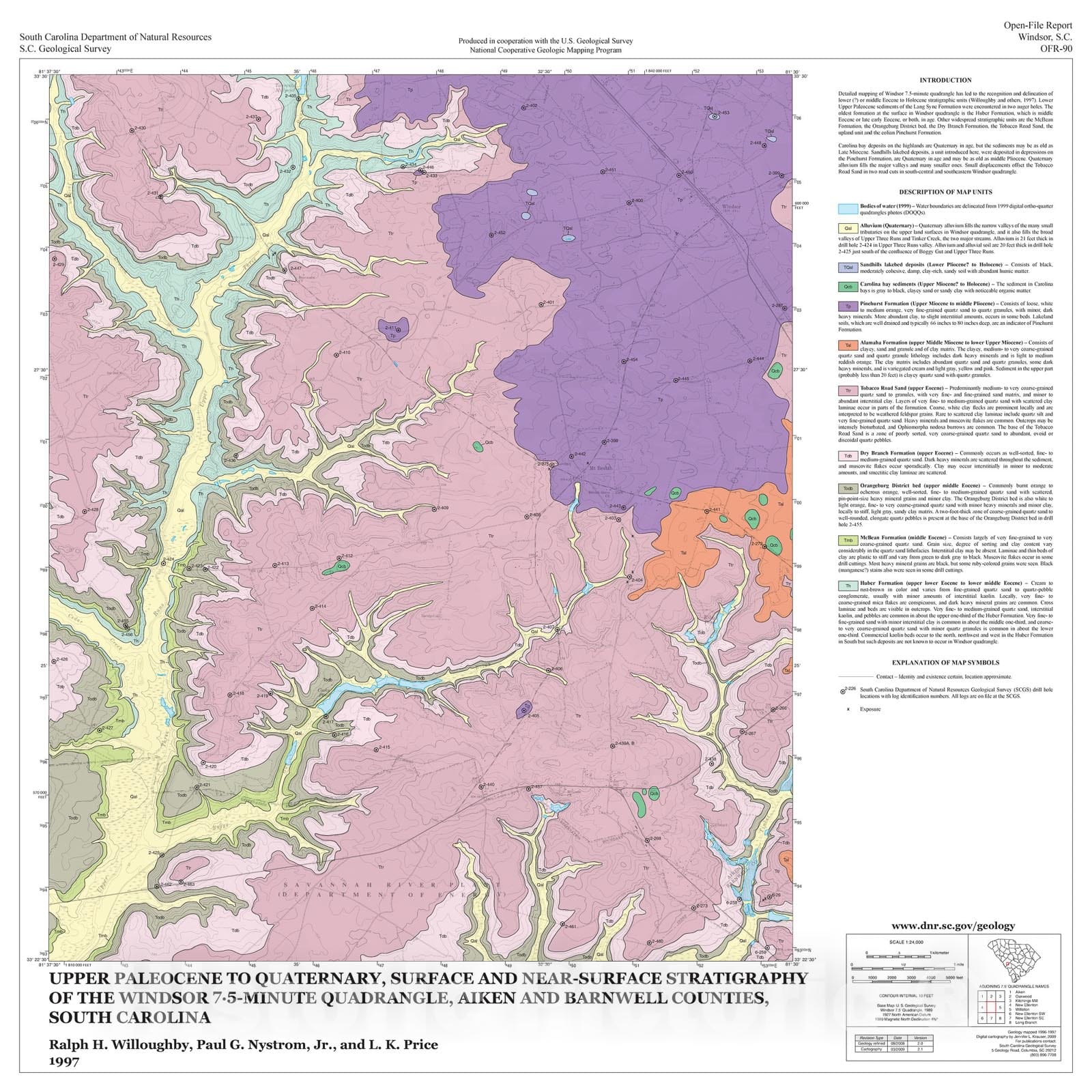 Map : Upper Paleocene to Quaternary, surface and near-surface stratigraphy of the Windsor 7.5-minute quadrangle, Aiken and Barnwell Counties, South Carolina, 1997 Cartography Wall Art :