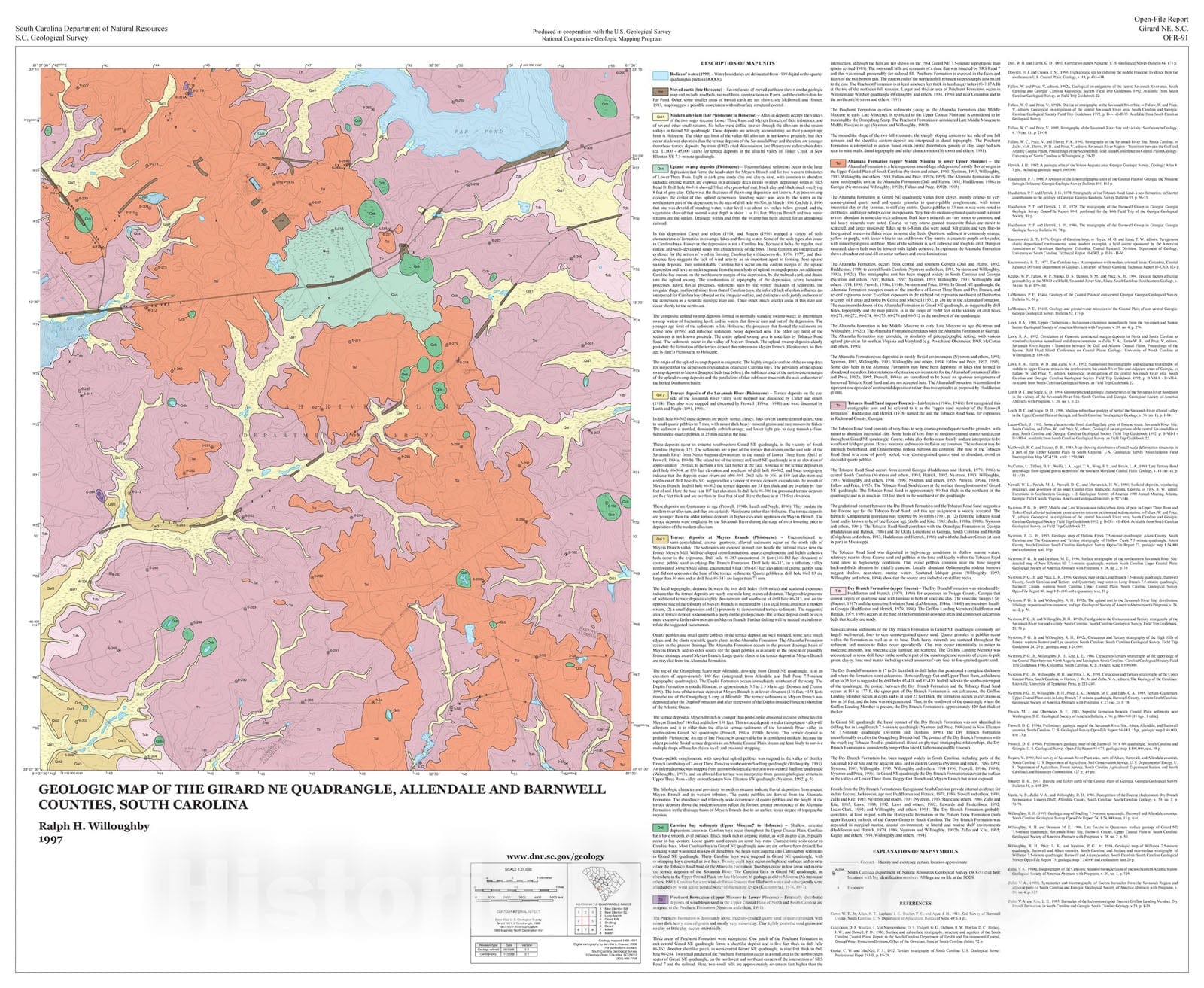 Map : Geology of the Girard NE quadrangle, Allendale and Barnwell Counties, South Carolina, 1997 Cartography Wall Art :