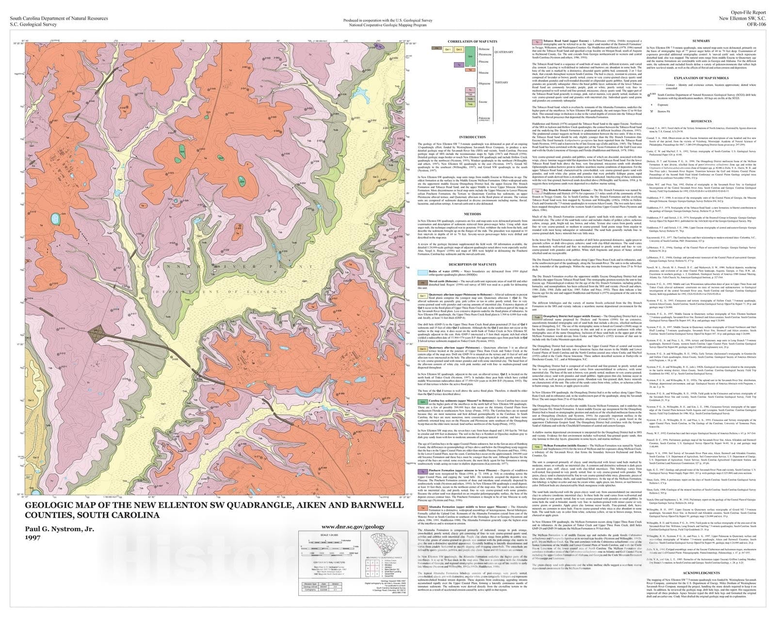 Map : Geologic map of the New Ellenton SW quadrangle, Aiken and Barnwell Counties, South Carolina, 1997 Cartography Wall Art :
