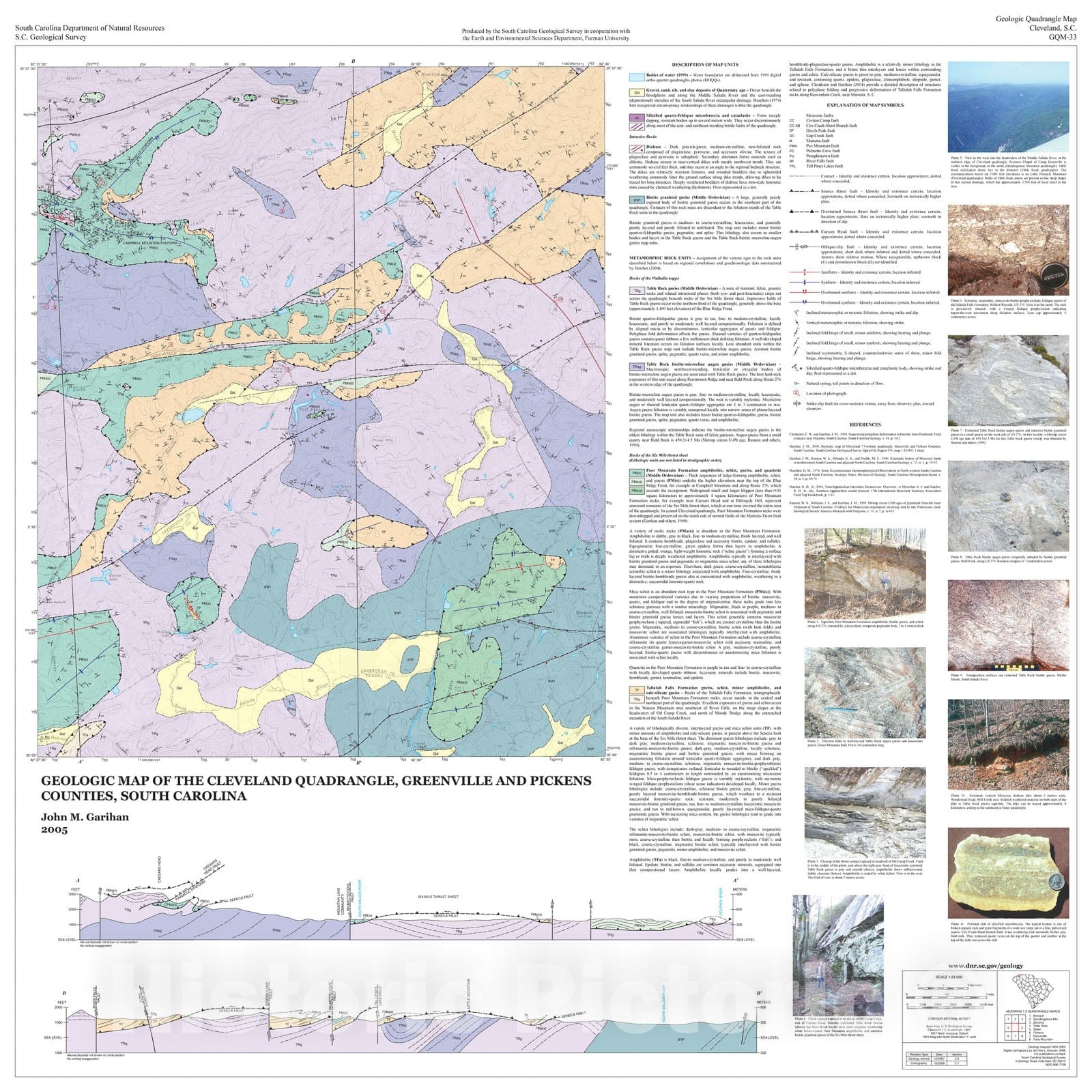 Map : Geology of the Cleveland quadrangle, Greenville and Pickens Counties, South Carolina, 2000 Cartography Wall Art :