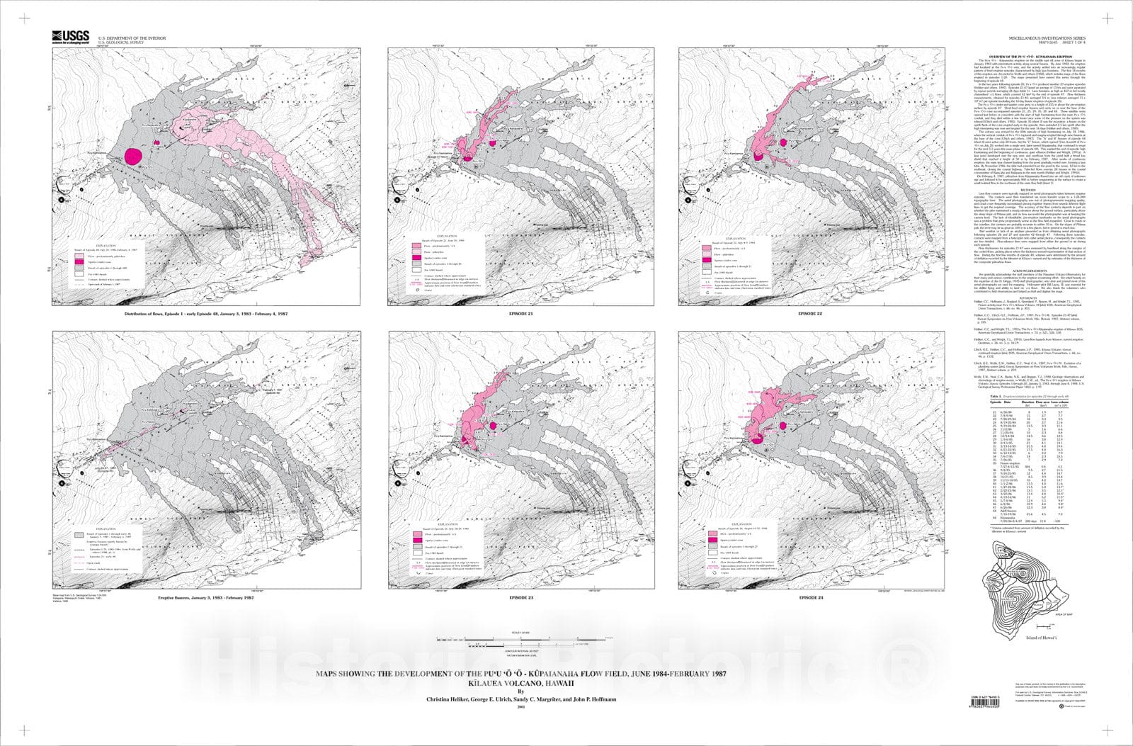 Map : Maps showing the development of the Pu'u 'O'o - Kupaianaha flow field, June 1984 - February 1987, Kilauea Volcano, Hawaii, 2001 Cartography Wall Art :
