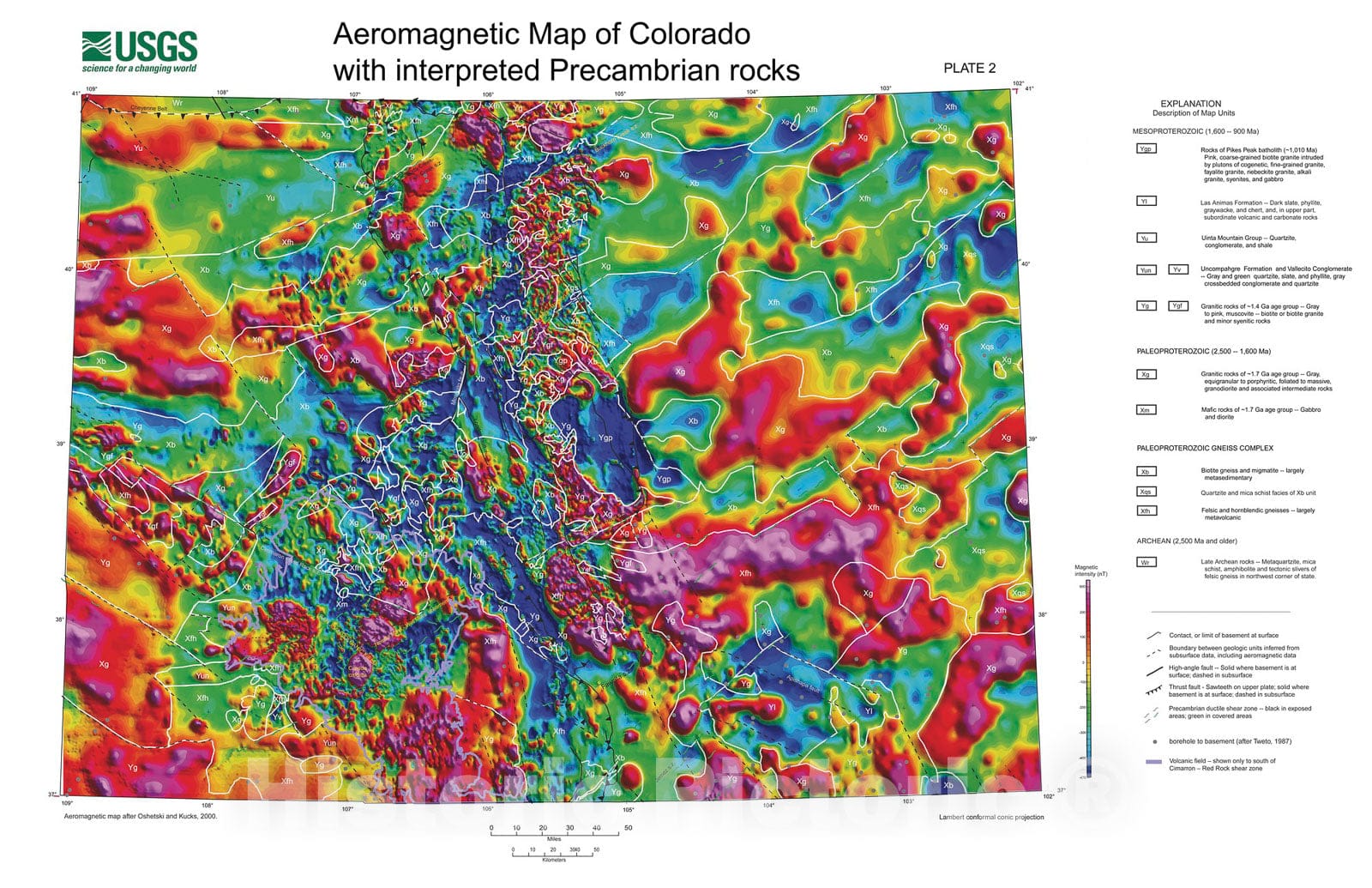Map : Preliminary Precambrian basement map of Colorado -- a geologic interpretation of the aeromagnetic anomaly map, 2001 Cartography Wall Art :