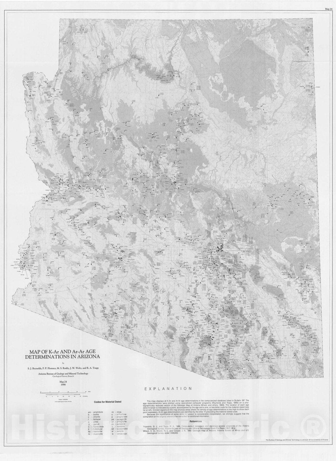 Map : Map of K-Ar and Ar-Ar age determinations in Arizona, 1986 Cartography Wall Art :