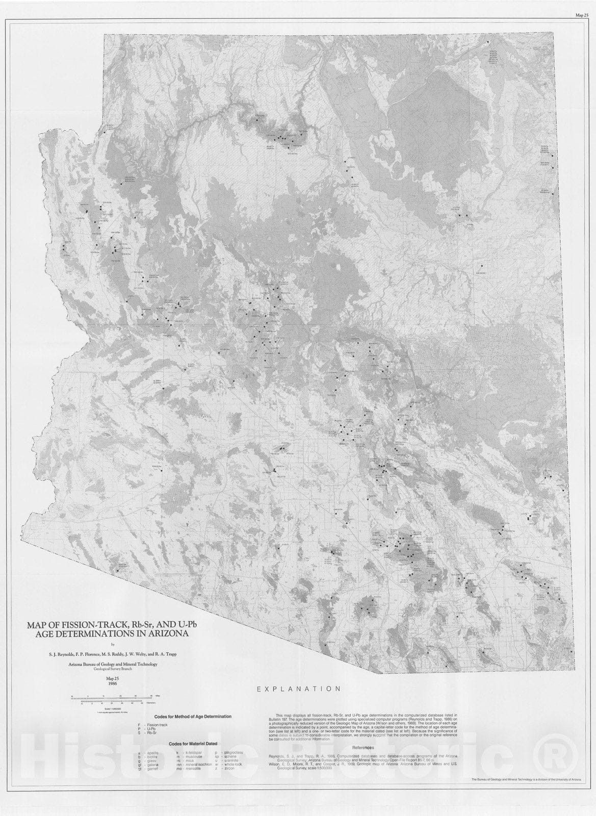 Map : Map of fission-track, Rb-Sr, and U-Pb age determinations in Arizona, 1986 Cartography Wall Art :