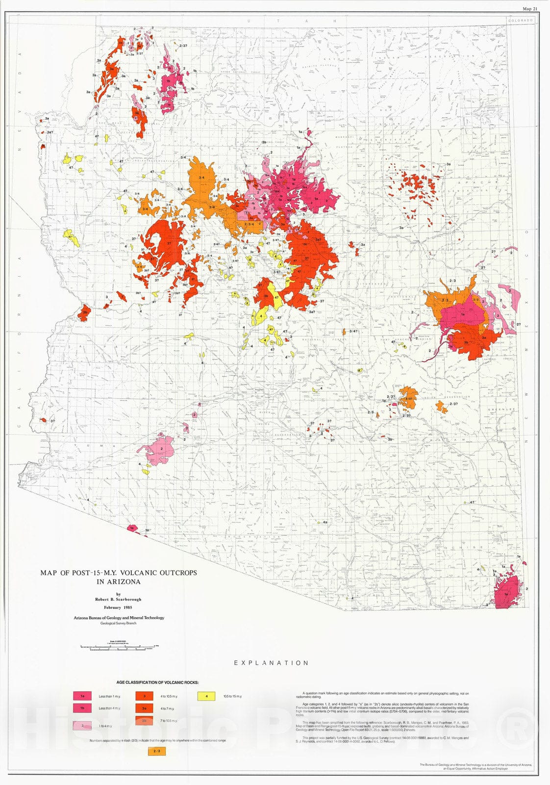 Map : Map of post-15-m.y. volcanic outcrops in Arizona, 1985 Cartography Wall Art :