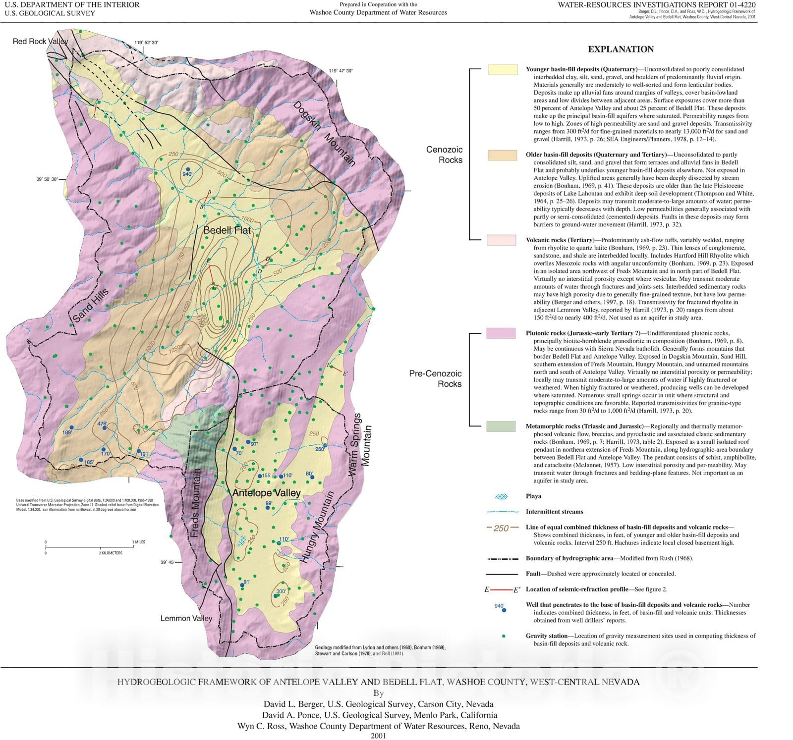 Map : Hydrogeologic framework of Antelope Valley and Bedell Flat, Washoe County, west-central Nevada, 2001 Cartography Wall Art :