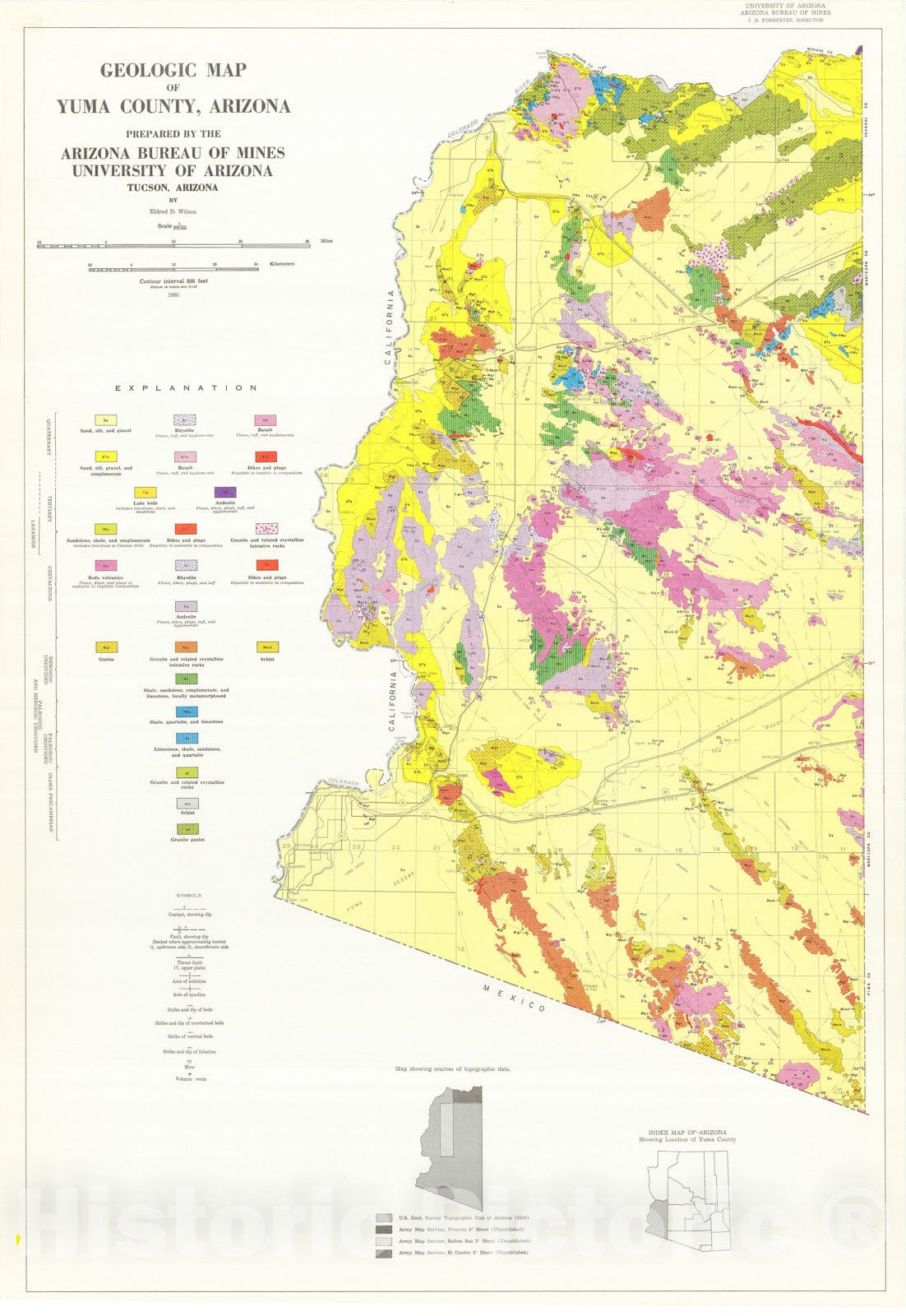 Map : Geologic map of Yuma County, Arizona, 1960 Cartography Wall Art :